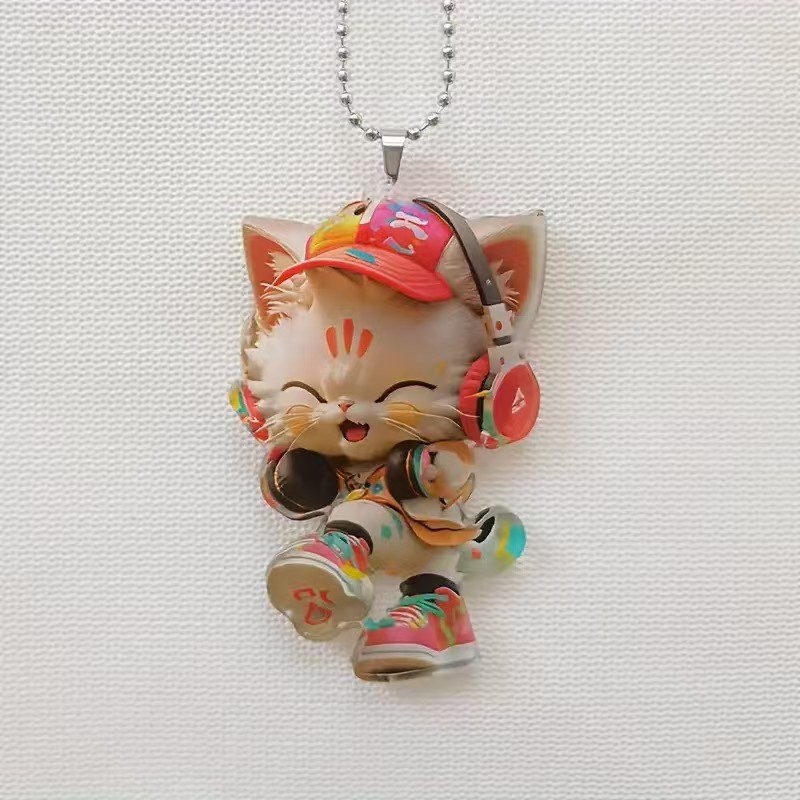 Realistic CatShaped Car Pendant Fun Hanging Ornament Interior Mirror Decoration With Chain 8