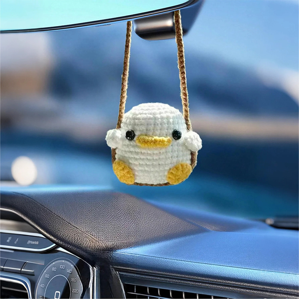 Crochet Frog And Duckling Car Pendant Cute Soft Yarn Animal Decor Rearview Mirror Gift Charm 2