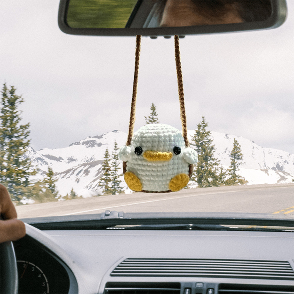 Crochet Frog And Duckling Car Pendant Cute Soft Yarn Animal Decor Rearview Mirror Gift Charm 0
