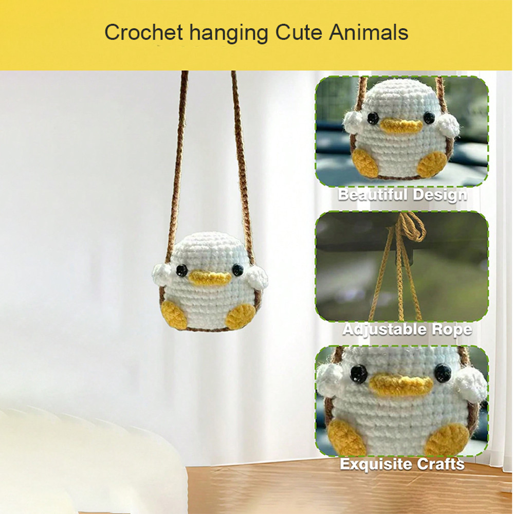 Crochet Frog And Duckling Car Pendant Cute Soft Yarn Animal Decor Rearview Mirror Gift Charm 4