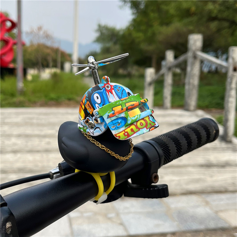 Bicycle Horns, Squeeze Black Duck with Straps Helmet, Car Ornament, Silicone Elasticity Belt Bike Bell for Kids Outdoor