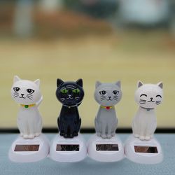 solar energy car decoration, cartoon cat shaking head doll, creative automotive interior gift