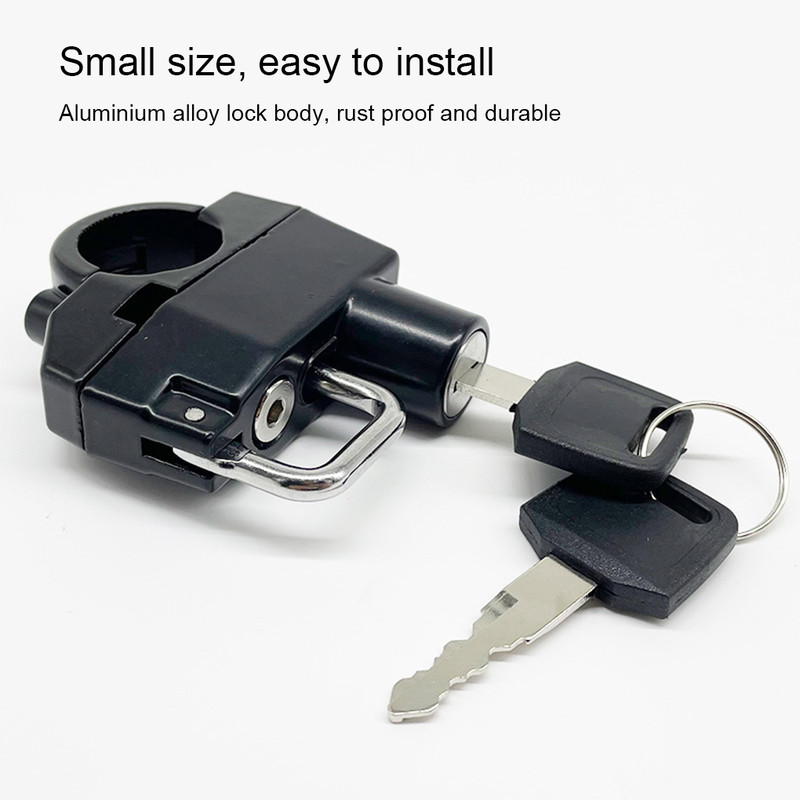 Compact Motorcycle Helmet Lock, Weather Resistant Anti Theft Lock with Keys for Motorbike, Scooter, E Bike Protection