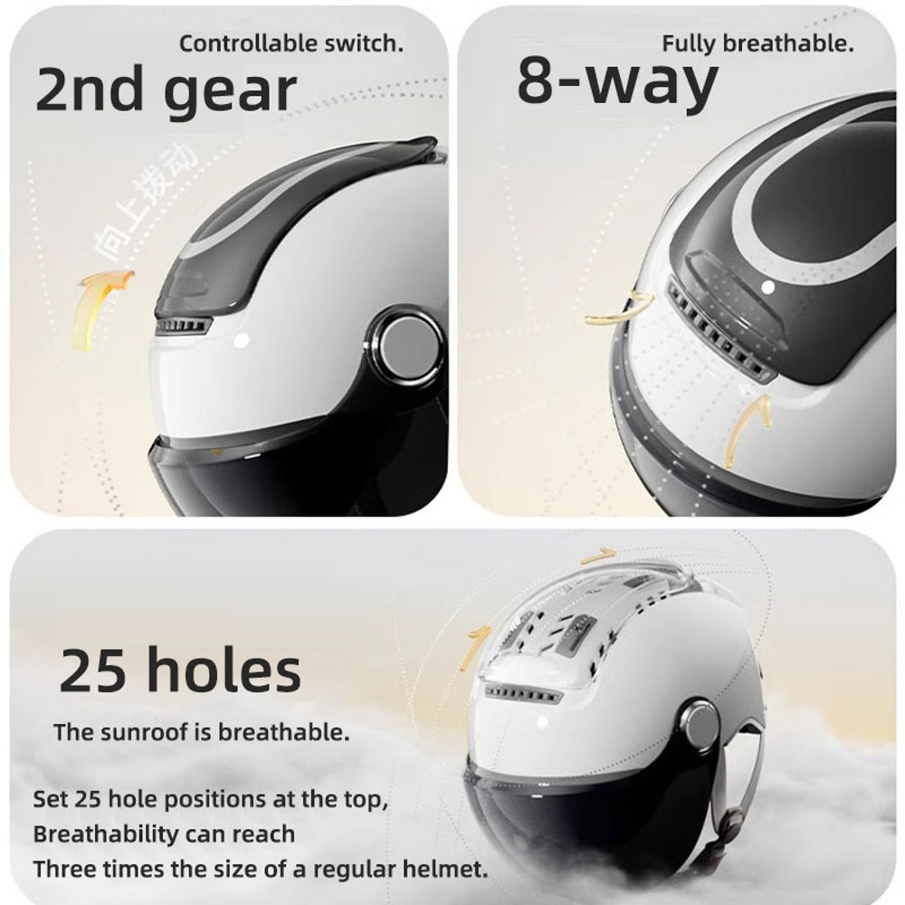 Summer Electric Bike Helmet Open Face Dual Lens Motorcycle Helmet Breathable Jet Scooter Helmet For