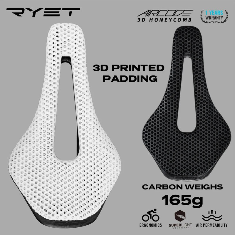 RYET Ultralight Carbon Fiber Bike Saddle 3D Printed Hollow Comfortable Breathable MTB Road Bicycle