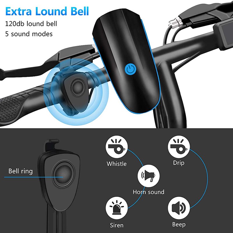 USB LED Waterproof Bicycle Light, Black Bike Horn Headlight for Outdoor and Mountain Rides