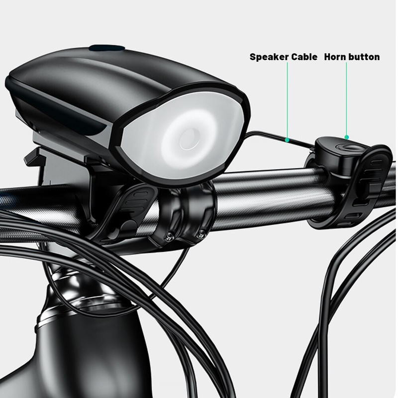 USB LED Waterproof Bicycle Light, Black Bike Horn Headlight for Outdoor and Mountain Rides