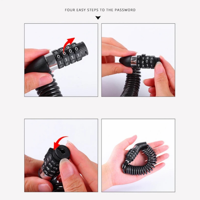 Steel Cable Bicycle Lock, Combination Number Chain, Digit Security Password, Anti Theft Bike Accessory