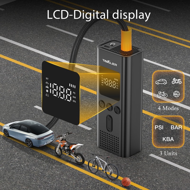 Portable Electric Tire Inflator, Wireless Air Pump, Car Motorcycle Bicycle Air Compressor
