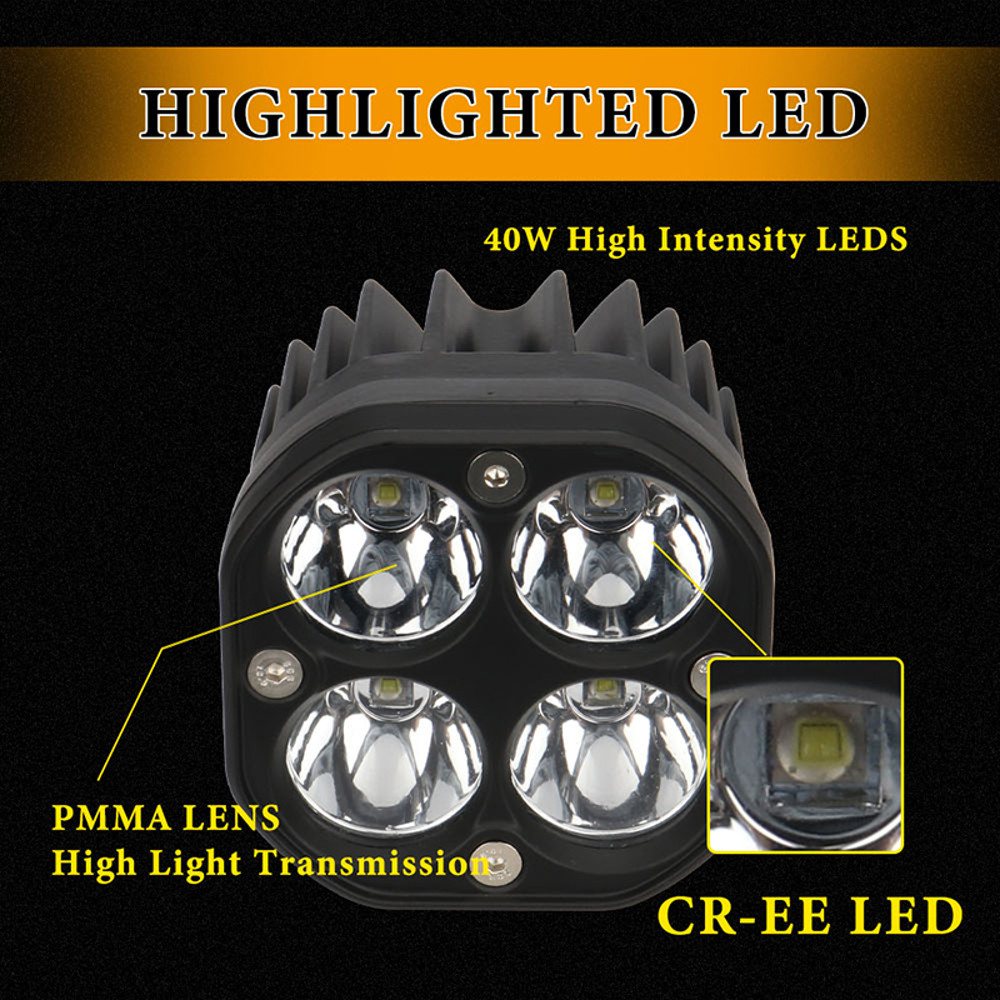 Square LED Work Lights, Motorcycle Pod Lamp, Offroad Tractor Truck UTV ATV Fog Spotlight