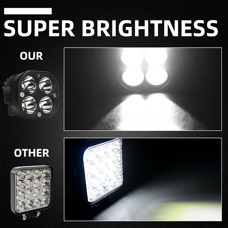 Square LED Work Lights, Motorcycle Pod Lamp, Offroad Tractor Truck UTV ATV Fog Spotlight