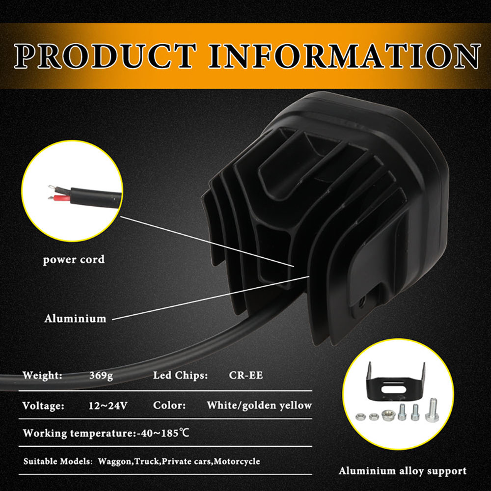 Square LED Work Lights, Motorcycle Pod Lamp, Offroad Tractor Truck UTV ATV Fog Spotlight