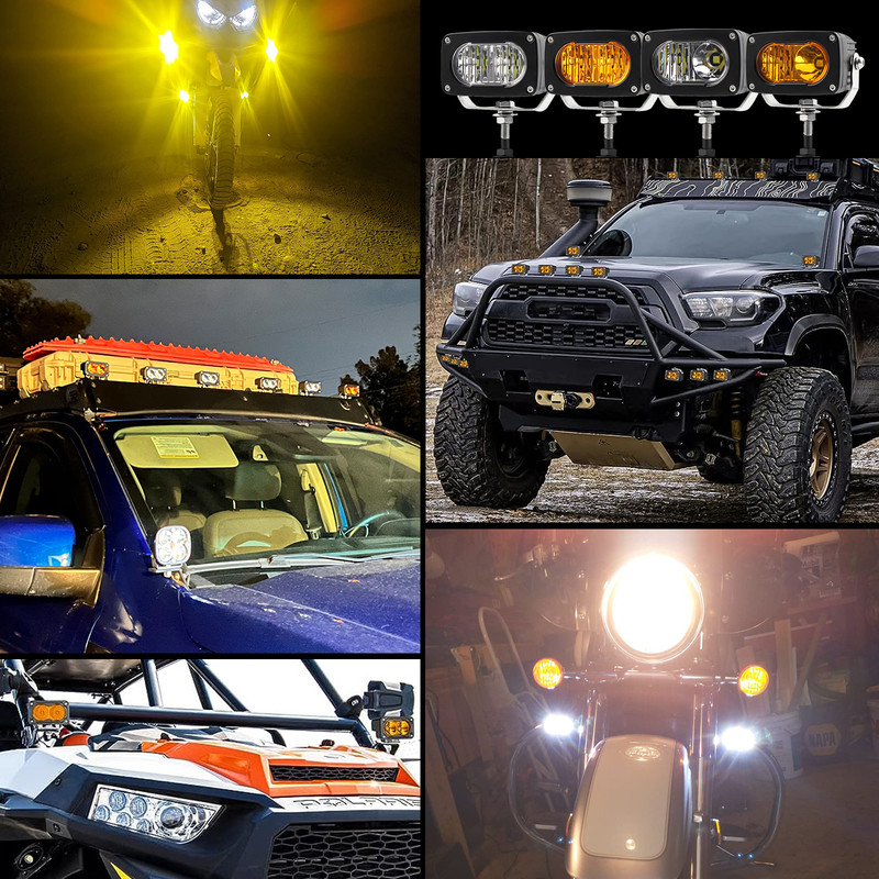 Amber LED Pods Lights, Yellow Driving Foglight Spot Beam for Truck, Motorcycle, ATV, UTV, SUV, Boat, Tractor