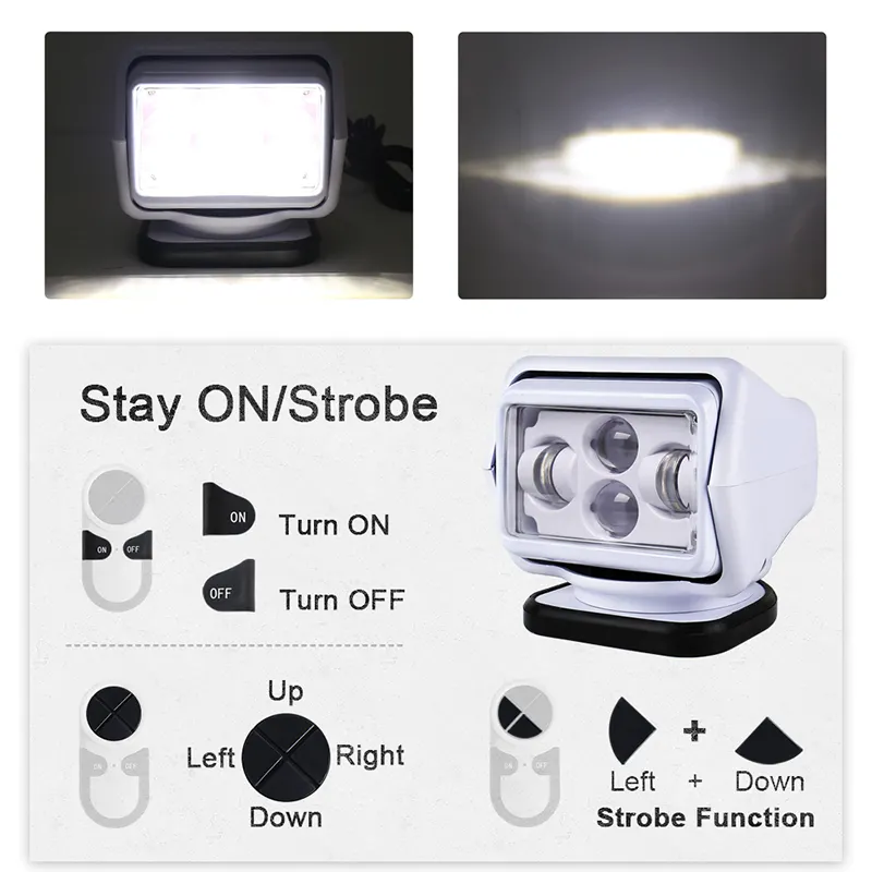Wireless Spotlight LED Searchlight For OffRoad Boat Yacht Truck Tractor 4