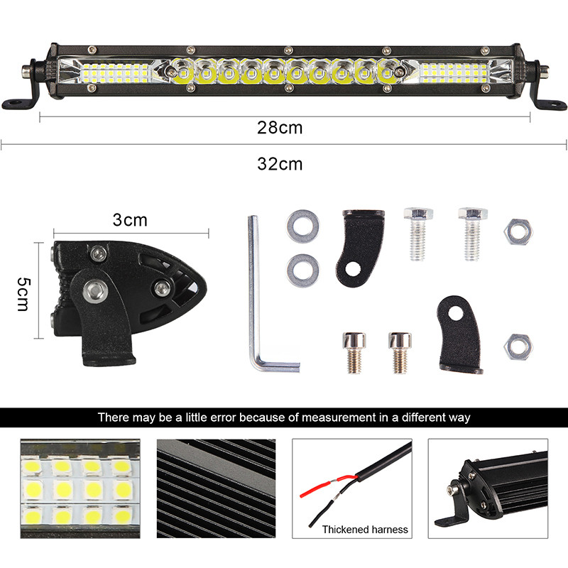Super Slim Off Road LED Light Bar, Flood Driving Fog Work Lamp for Jeep, ATV, SUV, Truck, Boat