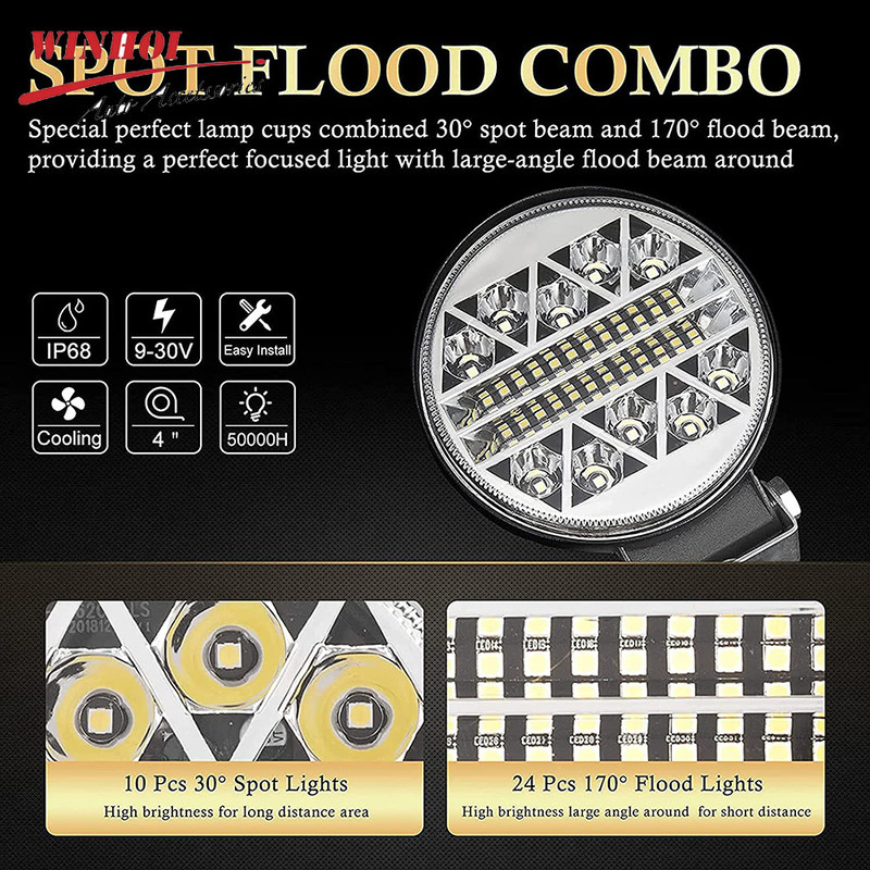 Offroad LED Work Light Bar Bright Spotlights Headlights Driving Fog Lamp For Tractor SUV ATV Access 3