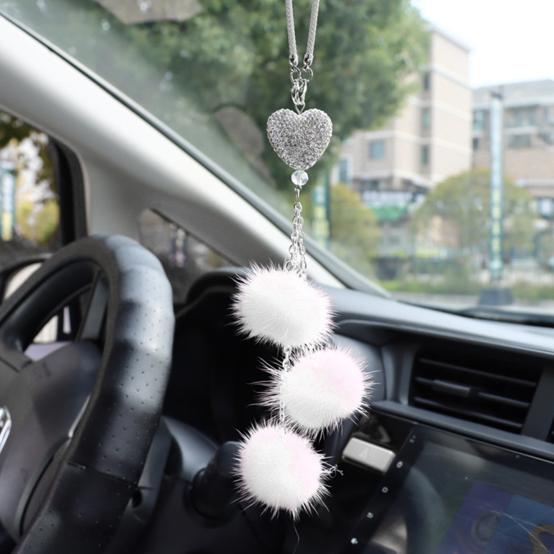 Auto Rearview Mirror Pendant Fashion Diamond Car Accessorie Bling Hairball Ornament Cute Car Decor 7