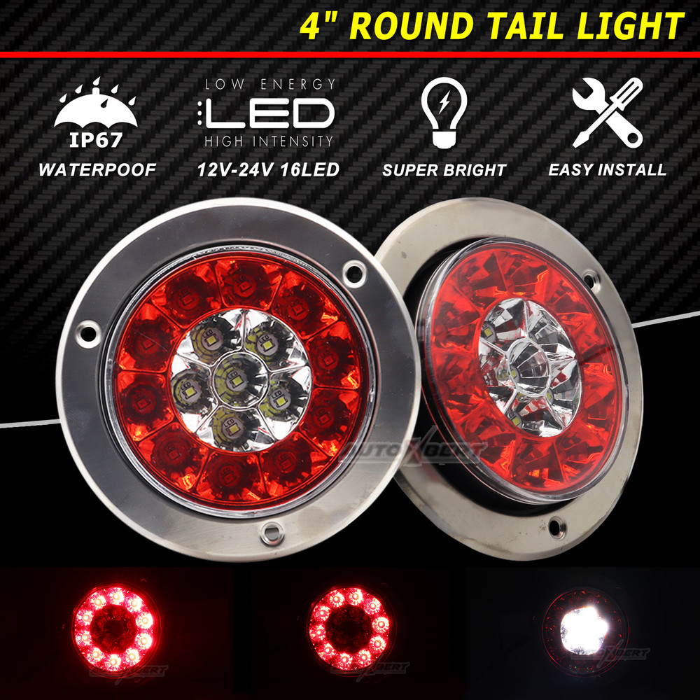 Red LED Brake Tail Light For Truck Trailer Waterproof Round Rear Lamp For RV UTV Tractor Van UTE Bu 0