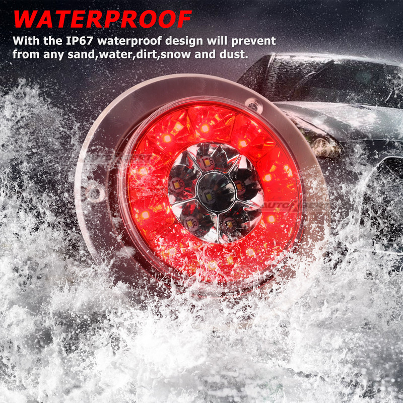 Red LED Brake Tail Light For Truck Trailer Waterproof Round Rear Lamp For RV UTV Tractor Van UTE Bu 3