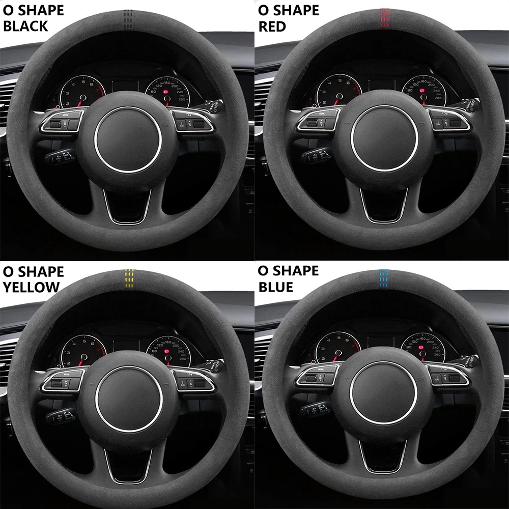 Universal Cowhide Suede Steering Wheel Cover Breathable 3738cm Car Wrap Premium Car Accessory 4