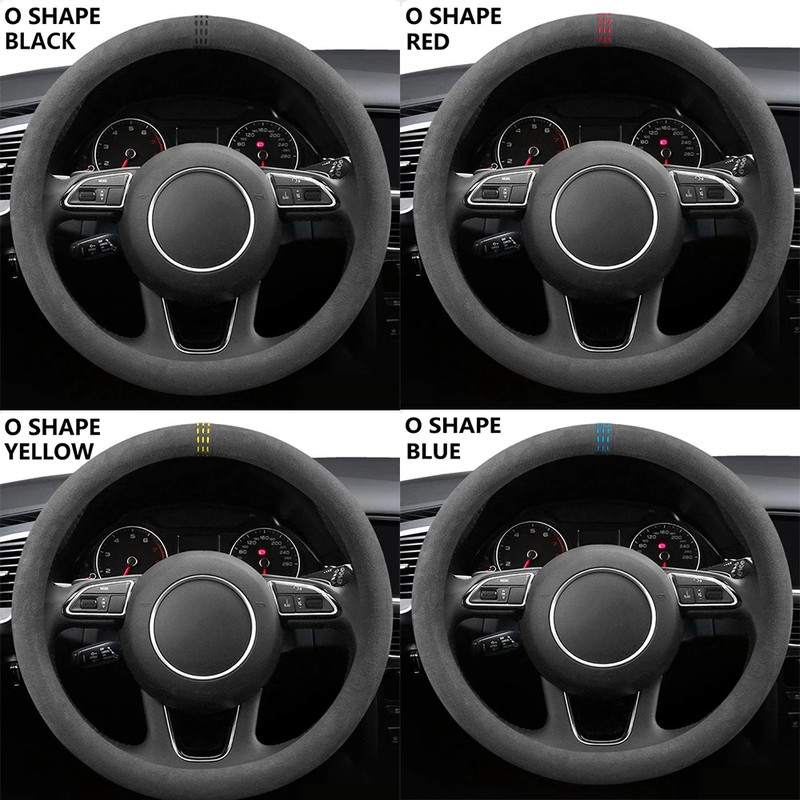 Universal Cowhide Suede Steering Wheel Cover Breathable 3738cm Car Wrap Premium Car Accessory 4