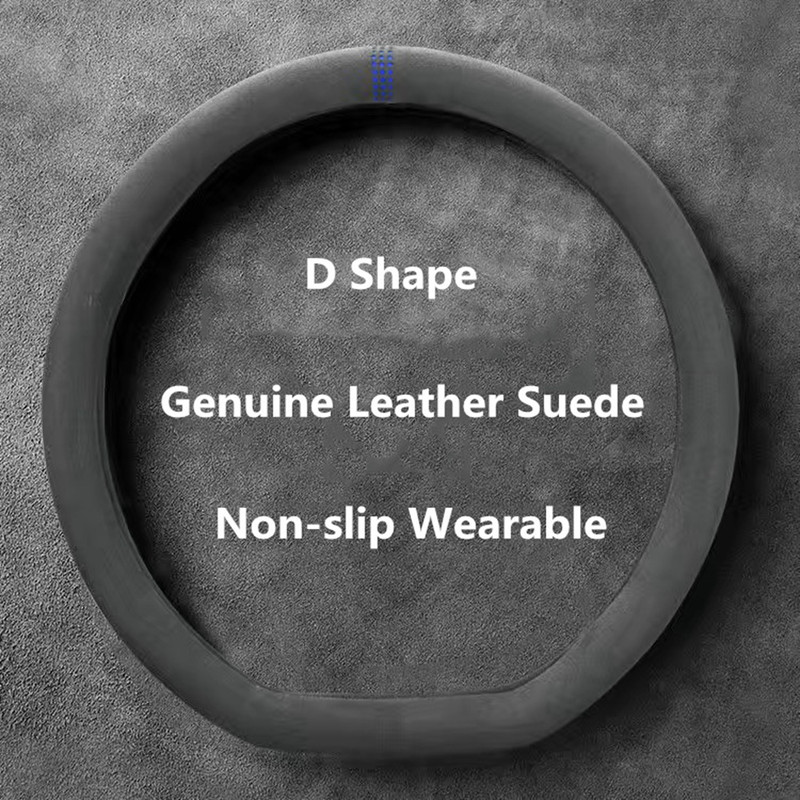 Universal Cowhide Suede Steering Wheel Cover Breathable 3738cm Car Wrap Premium Car Accessory 9