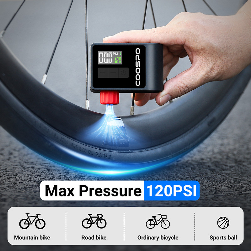 Portable Digital Inflator, Mini Electric Air Pump, Bike Accessories for Schrader and Presta Tires