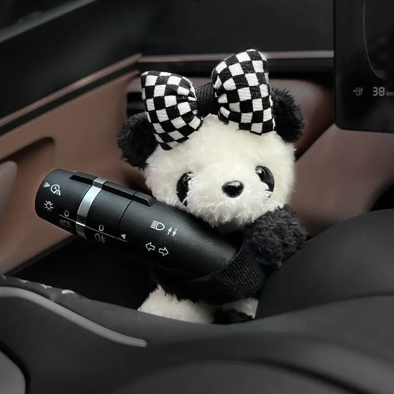 Funny Cartoon Panda Car Doll, Soft Gear Shift Knob Cover, Anti-Skid Dashboard Ornament for Automotive Decor
