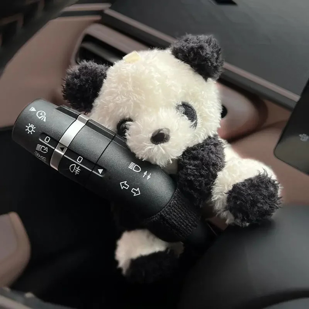 Funny Cartoon Panda Car Doll, Soft Gear Shift Knob Cover, Anti-Skid Dashboard Ornament for Automotive Decor