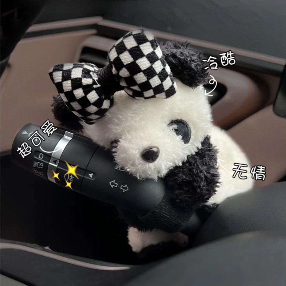 Funny Cartoon Panda Car Doll, Soft Gear Shift Knob Cover, Anti-Skid Dashboard Ornament for Automotive Decor