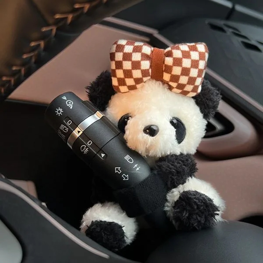 Funny Cartoon Panda Car Doll, Soft Gear Shift Knob Cover, Anti-Skid Dashboard Ornament for Automotive Decor