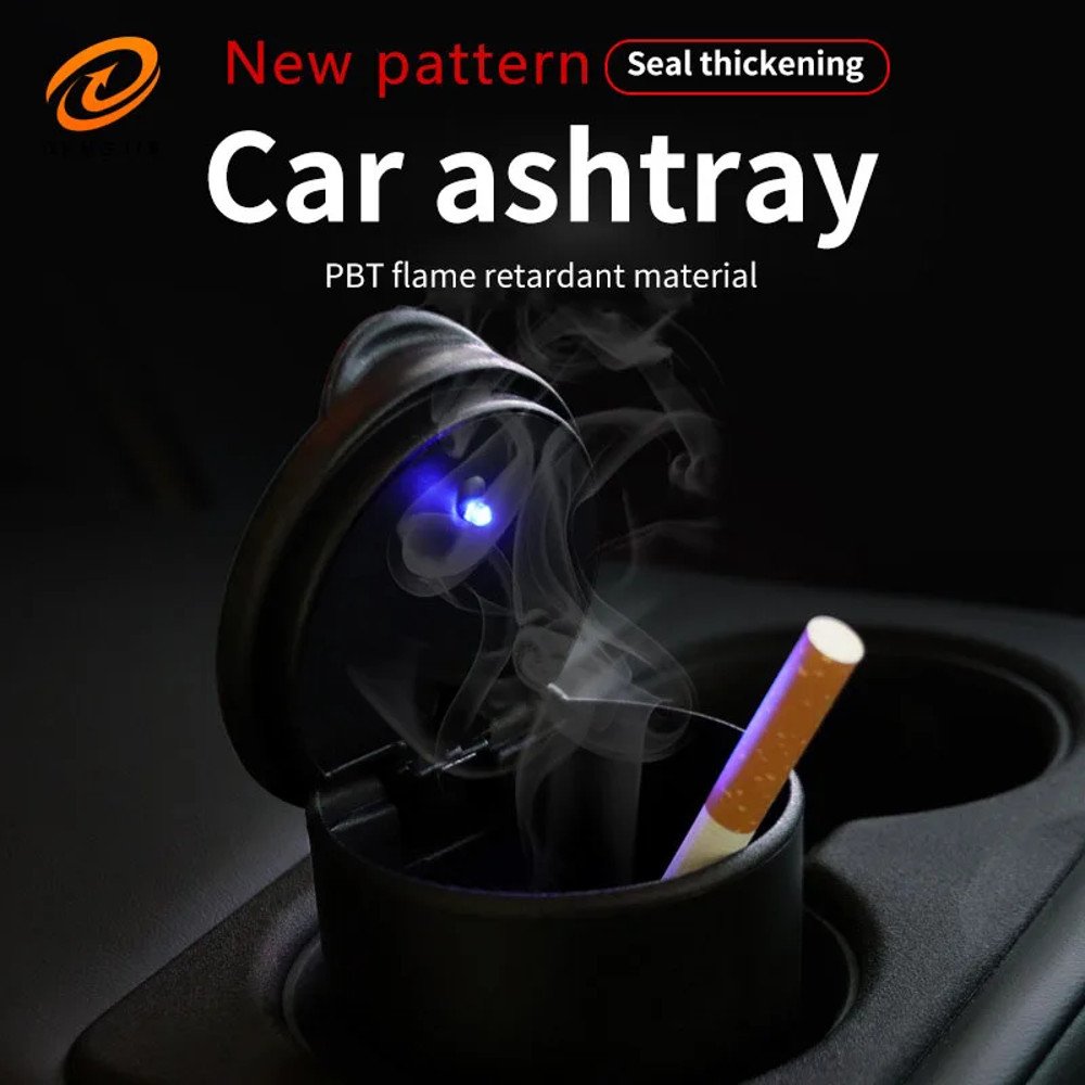Portable Car Ashtray With LED Light High Temperature Resistant Car Stall Ashtray With Cover Creativ 1