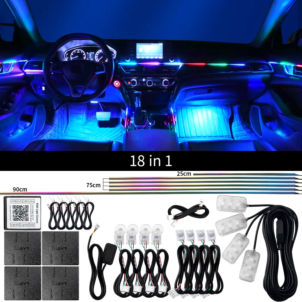 RGB Symphony Streamer Led Car Ambient Lights Bluetooth Rainbow Acrylic Strips Atmosphere Lamp Kit 0