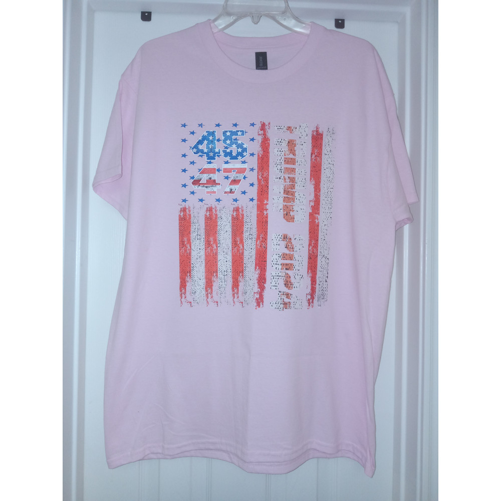 TRUMP 45 47 2024 Distressed Flag Graphic Print TShirt Light Pink 0