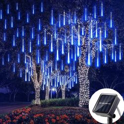 solar led meteor shower rain lights holiday string lights waterproof garden light 8 tubes 144 leds