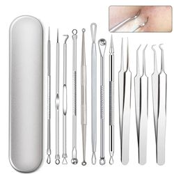 11pcs stainless steel blackhead removal kit acne black dots head pore cleaning remover needles