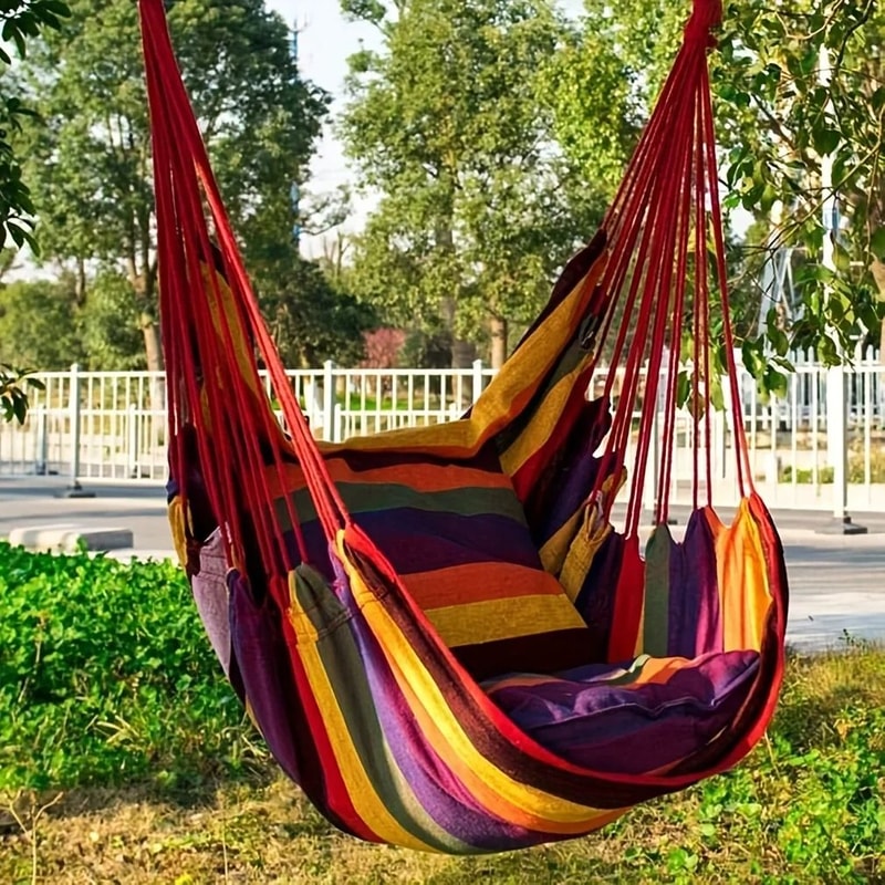 Outdoor Hammock Chair Canvas Leisure Swing Hanging Chair Without Pillow And Cushion Indoor Outdoor 0