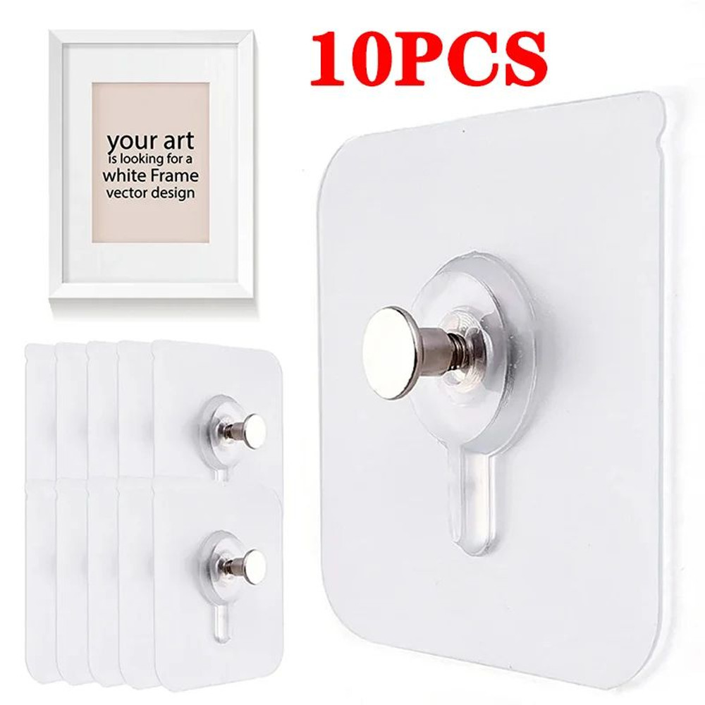 10 Pcs Strong Adhesive Hooks  Waterproof Wall Hangers For Picture Frames Posters Kitchen Bathroom A 0