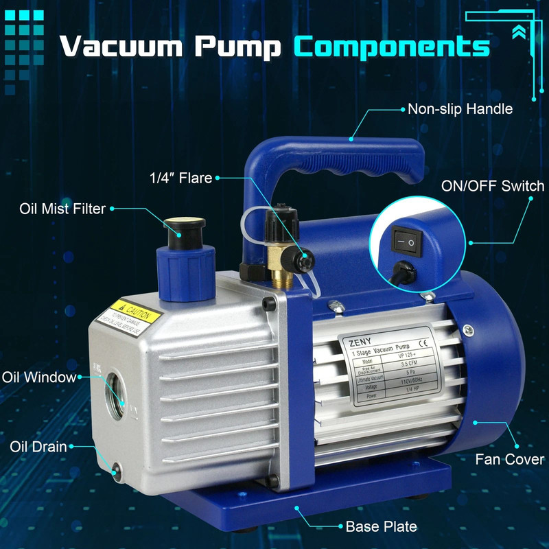35CFM Rotary Vane Vacuum Pump 14HP Deep Vacuum Pump For HVAC Refrigerant Low Noise HighEfficiency A 11