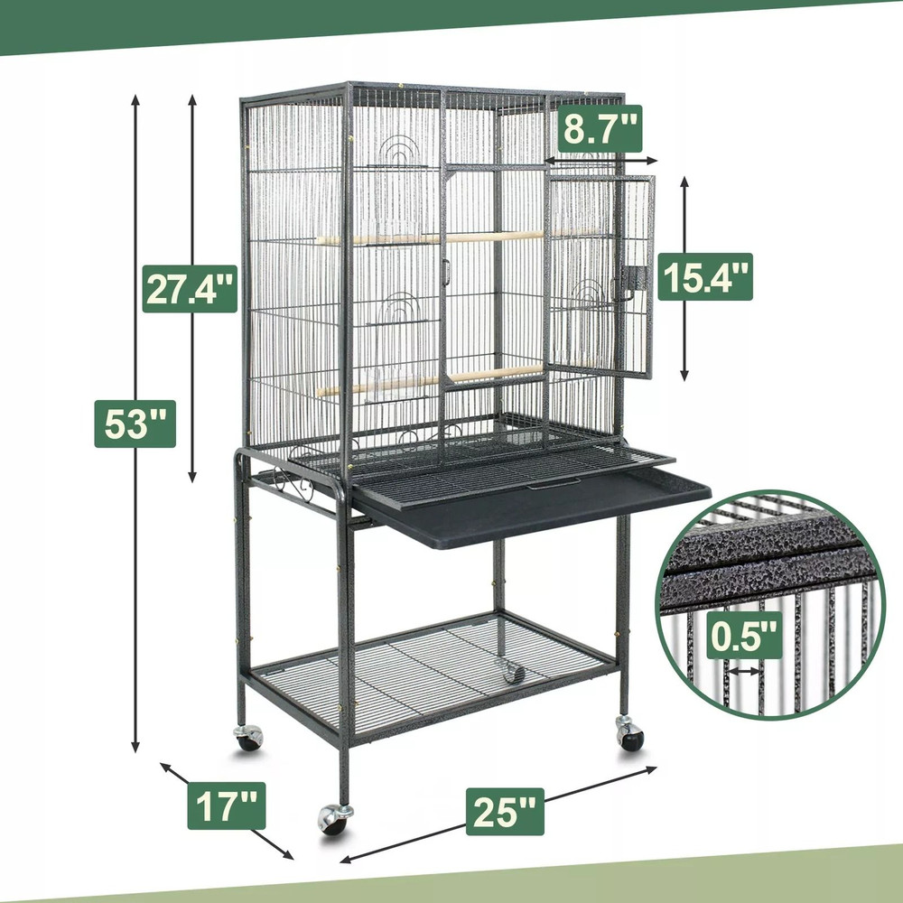 53 Large Bird Cage For Parrots Cockatiels Sturdy Metal Play Top Cage With Feeder Stand Rolling Wh 8