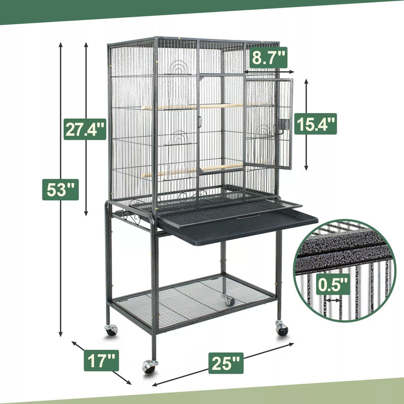 53 Large Bird Cage For Parrots Cockatiels Sturdy Metal Play Top Cage With Feeder Stand Rolling Wh 8