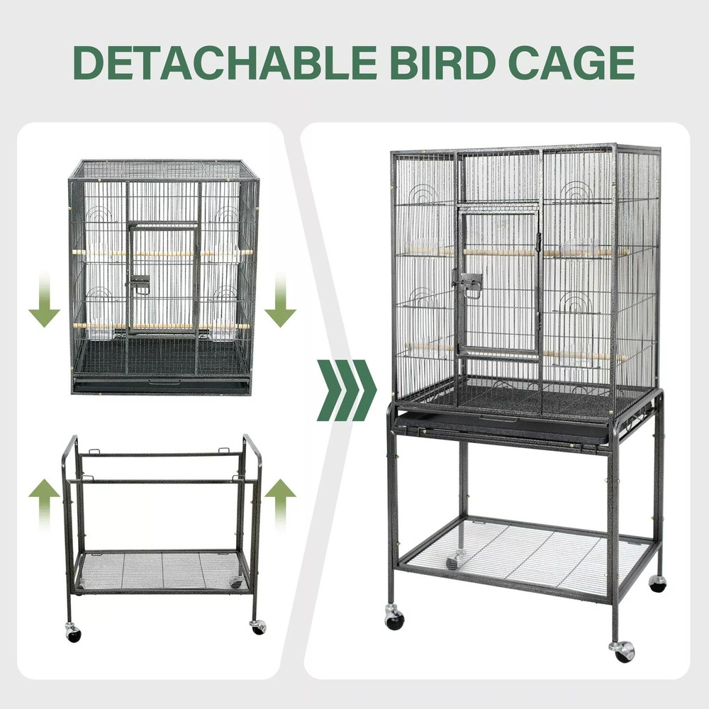 53 Large Bird Cage For Parrots Cockatiels Sturdy Metal Play Top Cage With Feeder Stand Rolling Wh 9