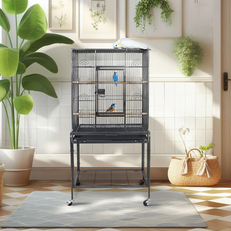 53 Large Bird Cage For Parrots Cockatiels Sturdy Metal Play Top Cage With Feeder Stand Rolling Wh 3