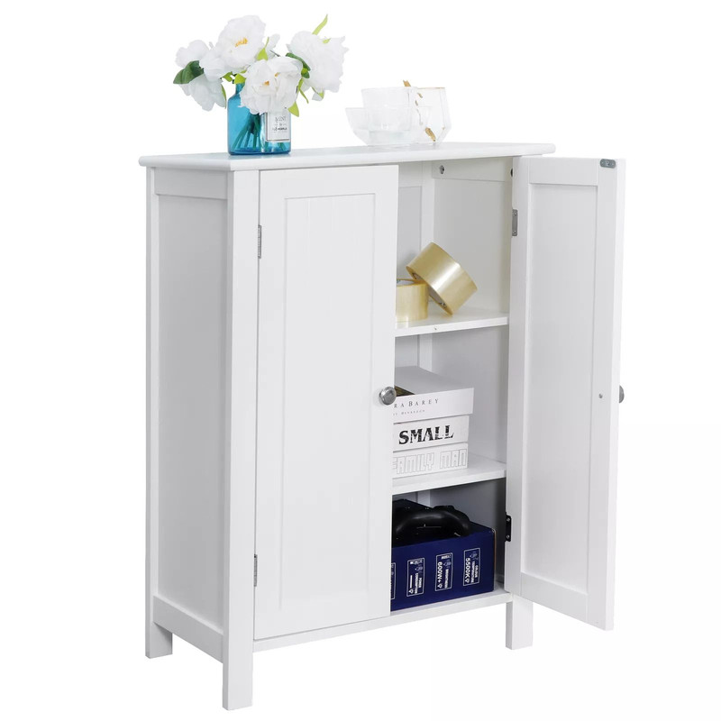 White Wooden Bathroom Floor Cabinet 3Shelf Storage Cupboard Free Standing Organizer For Bathroom E 11