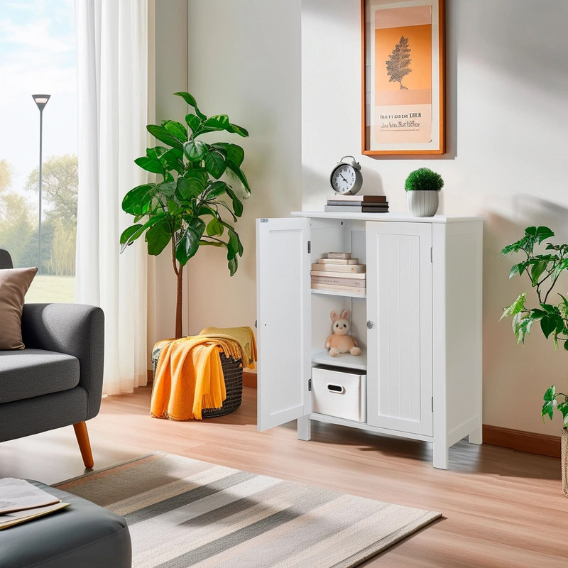 White Wooden Bathroom Floor Cabinet 3Shelf Storage Cupboard Free Standing Organizer For Bathroom E 3