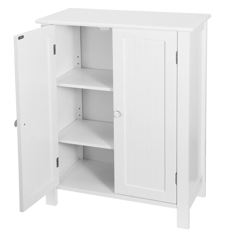 White Wooden Bathroom Floor Cabinet 3Shelf Storage Cupboard Free Standing Organizer For Bathroom E 6