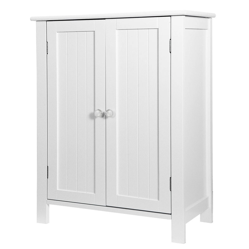 White Wooden Bathroom Floor Cabinet 3Shelf Storage Cupboard Free Standing Organizer For Bathroom E 7