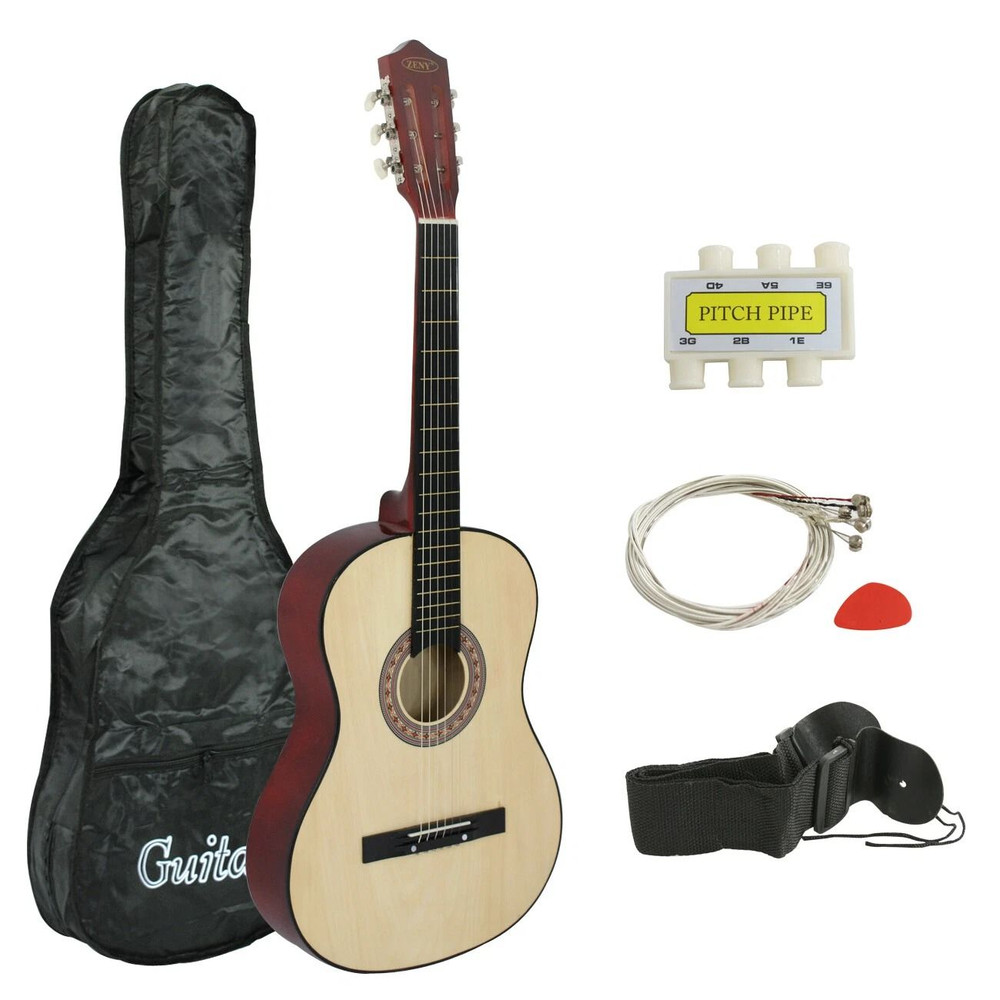38 Wooden Beginners Acoustic Guitar Set With Case Strap Pick Natural Finish For RightHanded Player 1