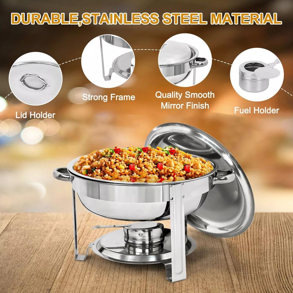 3 Pack Round Chafing Dishes 5 Stainless Steel FullSize Buffet Tray Set For Catering Weddings Event 3