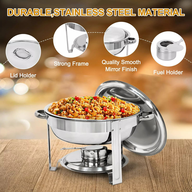 3 Pack Round Chafing Dishes 5 Stainless Steel FullSize Buffet Tray Set For Catering Weddings Event 3